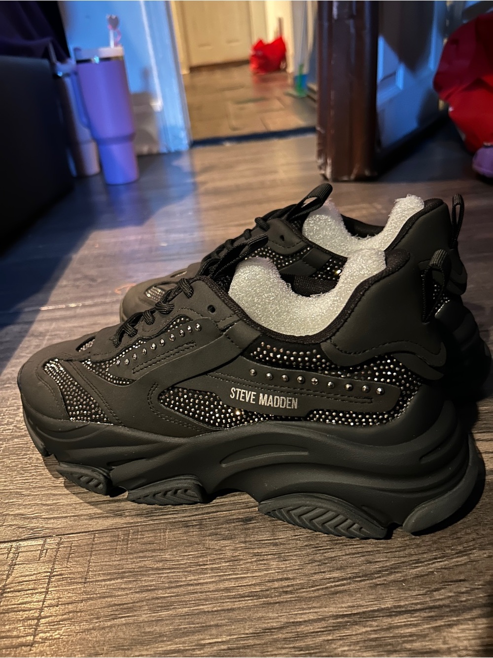 Steve Madden Black Rhinestone Platform Sneakers